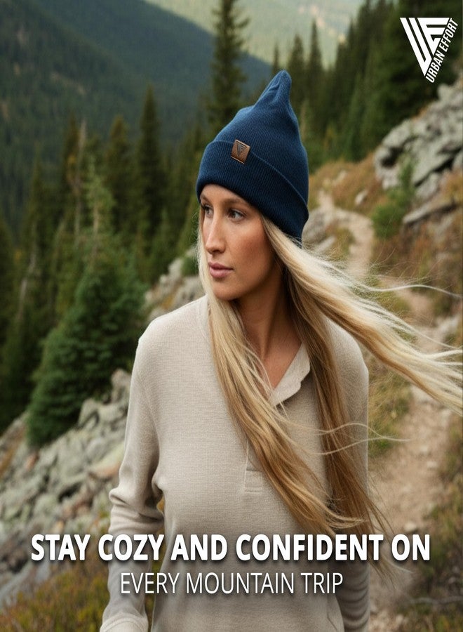 Urban Effort Unisex Knit Beanie - Warm Acrylic Cuffed Winter Hat for Men & Women, Soft Stretch Fit, Classic Streetwear Style (Navy Blue) - Image 4